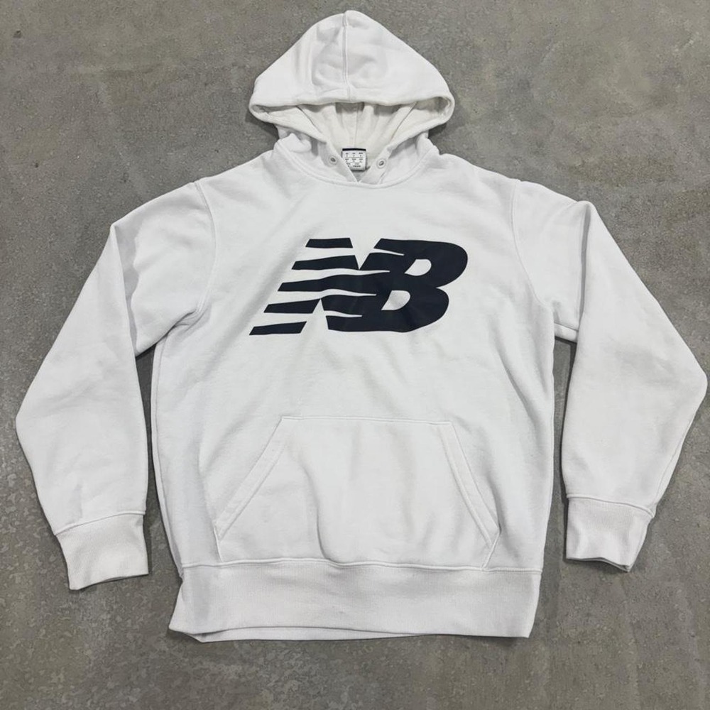 New Balance White Hoodie with Black Logo Size Small